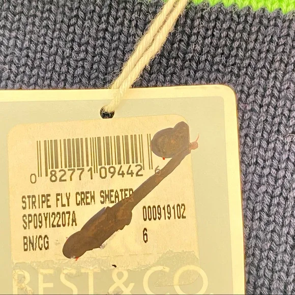 Best & Co. NWT Stripe Fly Crew Sweater Kids 6 Navy and Green - Picture 8 of 9